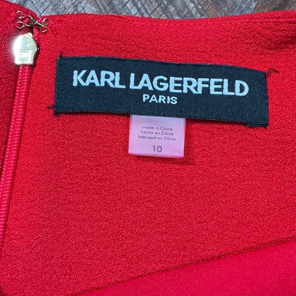 Karl Lagerfeld Paris Ruffle Cuff Sheath Dress Red Women’s Size 10 - Picture 5 of 10